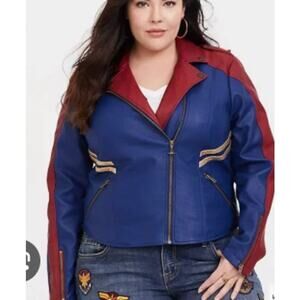 NEW Torrid 2 Her Universe Captain Marvel Faux Leather Jacket Cosplay Moto
